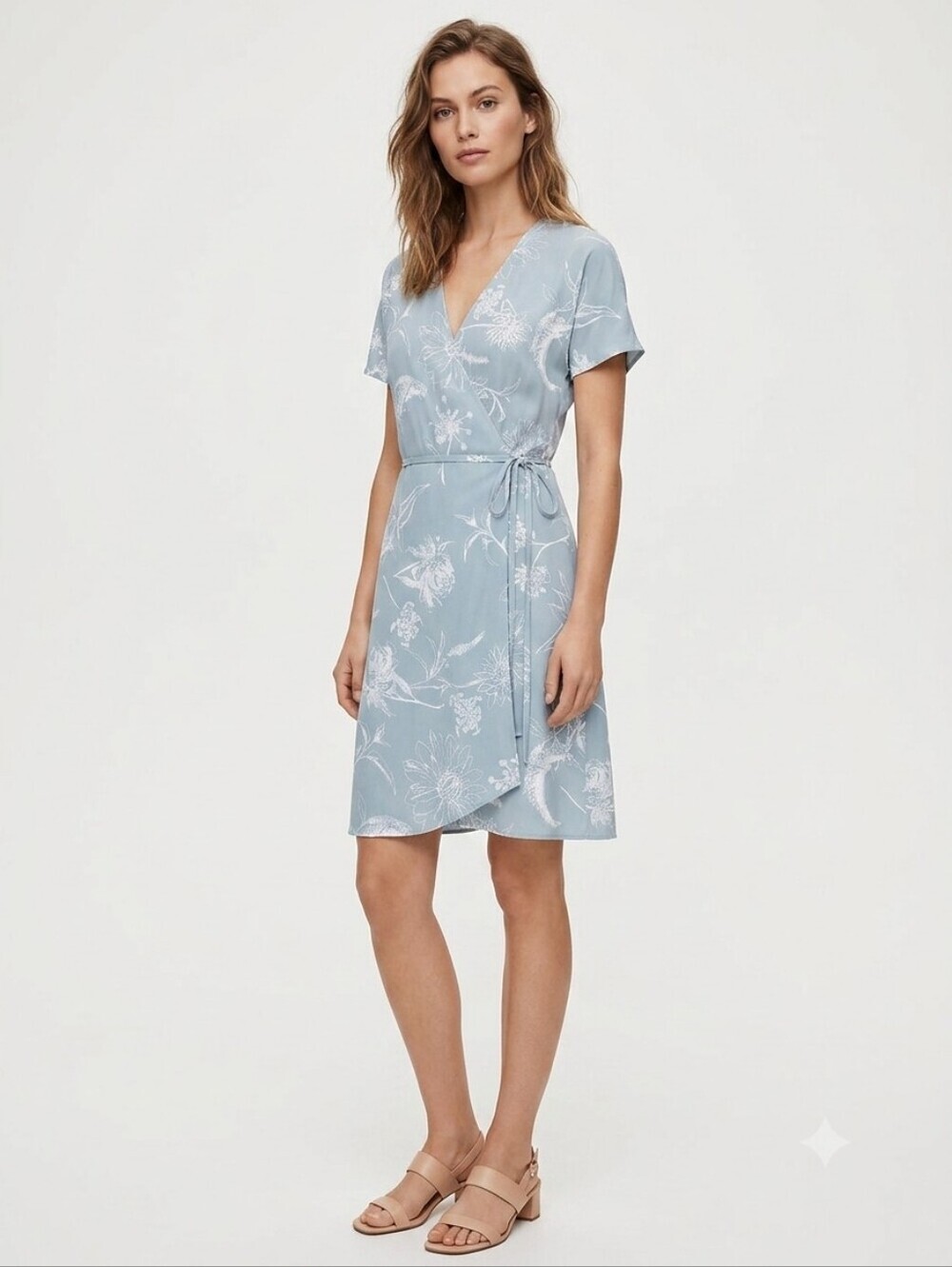 Aritzia Babaton Wallace Dune Blue & White Mini Floral Print Wrap Dress Sz Small